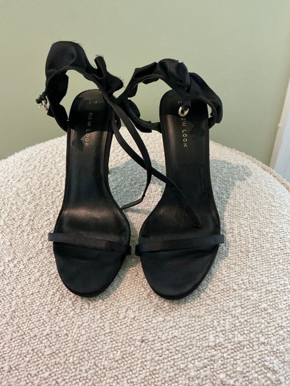 New Look Black Satin Ruffle Strap Sandals Size 39